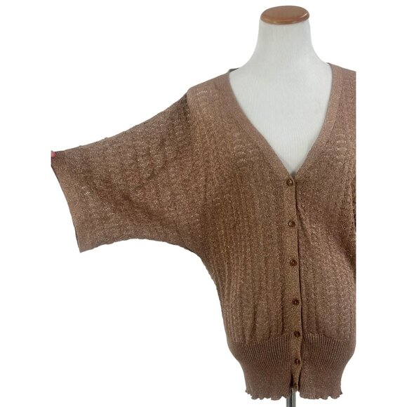 Y2K Charolette Russe Shimmery Bronze Dolman Sleeve Button Front V-Neck Cardigan - Picture 4 of 12